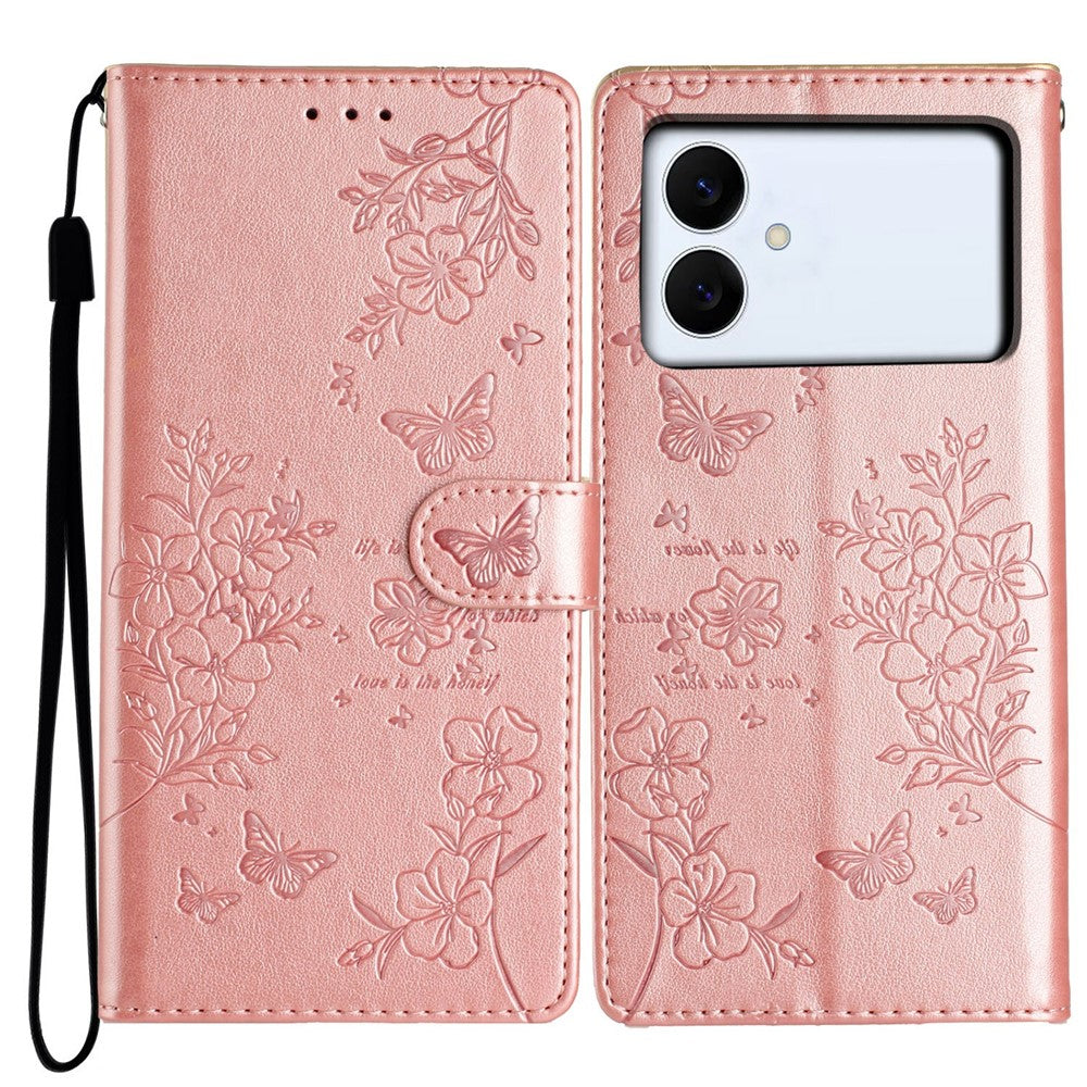 For-Samsung-Galaxy-S26-Edge-Wallet-Phone-Case-Butterfly-Floral-Imprint-Leather-Flip-Cover-with-Strap-Rose-Gold