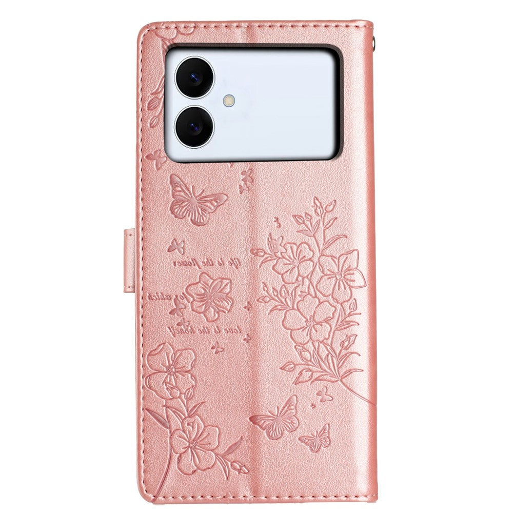 For-Samsung-Galaxy-S26-Edge-Wallet-Phone-Case-Butterfly-Floral-Imprint-Leather-Flip-Cover-with-Strap-Rose-Gold