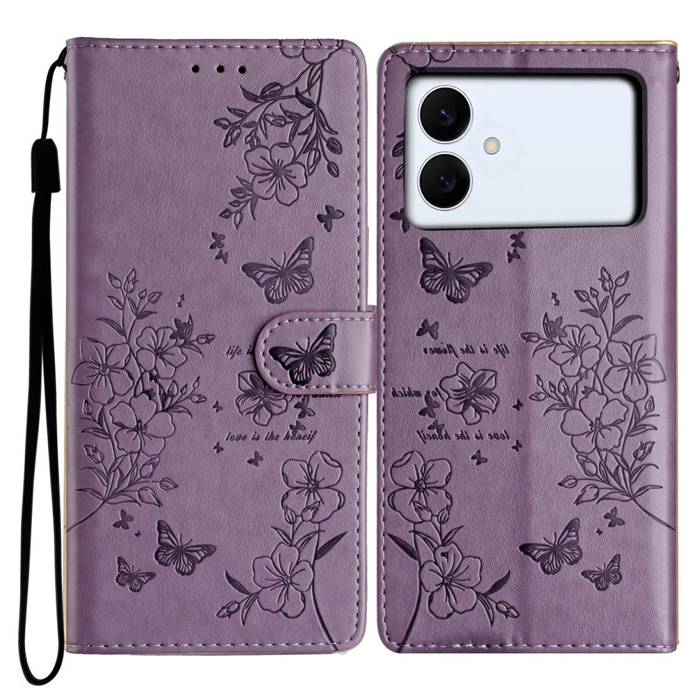 For-Samsung-Galaxy-S26-Edge-Wallet-Phone-Case-Butterfly-Floral-Imprint-Leather-Flip-Cover-with-Strap-Purple