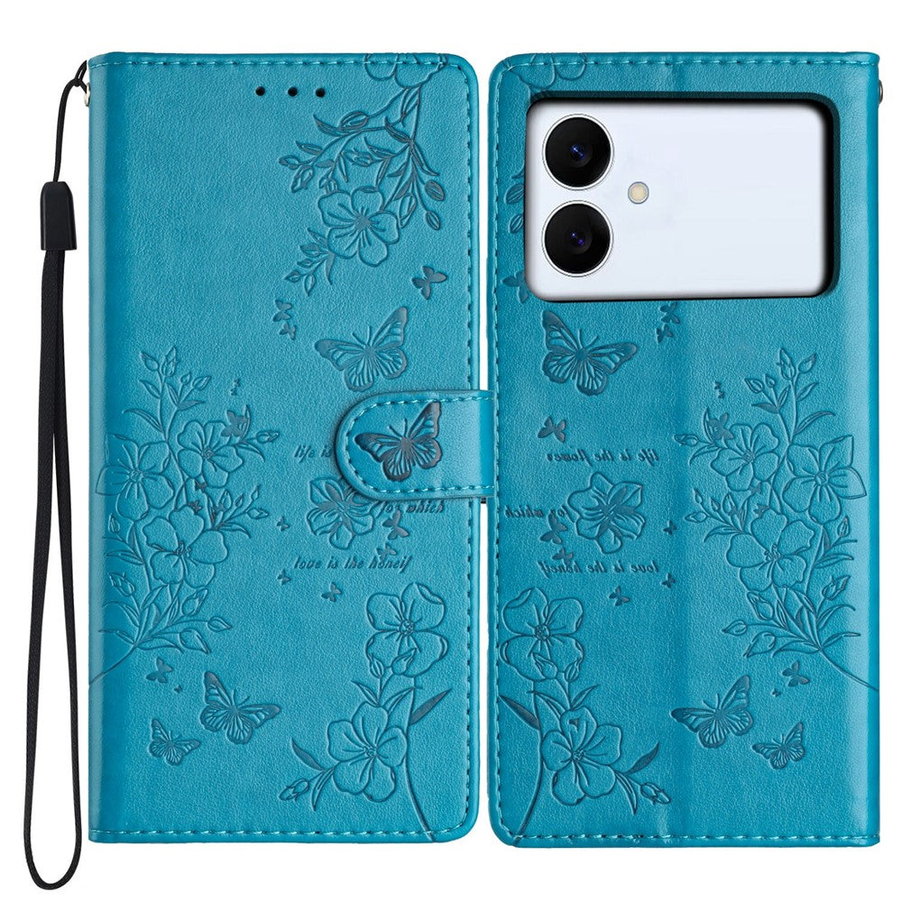 For-Samsung-Galaxy-S26-Edge-Wallet-Phone-Case-Butterfly-Floral-Imprint-Leather-Flip-Cover-with-Strap-Blue