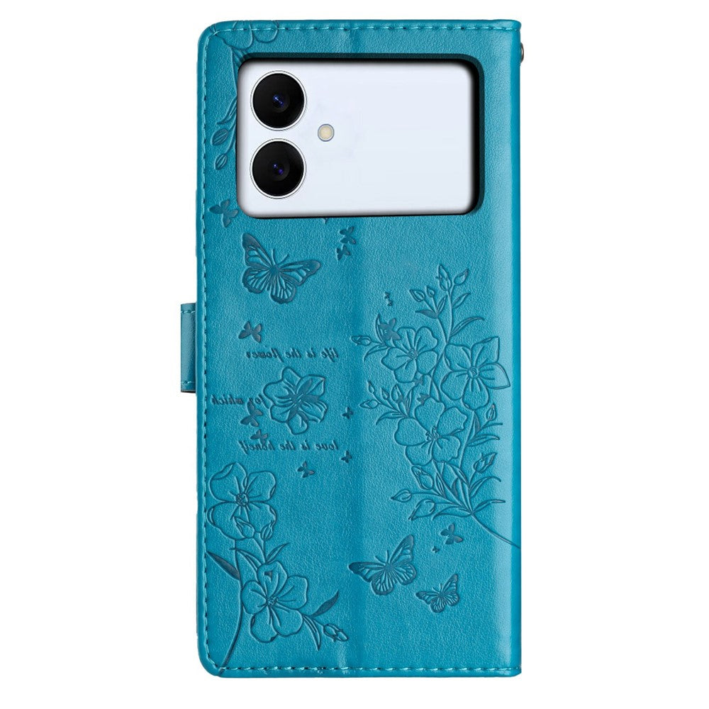 For-Samsung-Galaxy-S26-Edge-Wallet-Phone-Case-Butterfly-Floral-Imprint-Leather-Flip-Cover-with-Strap-Blue