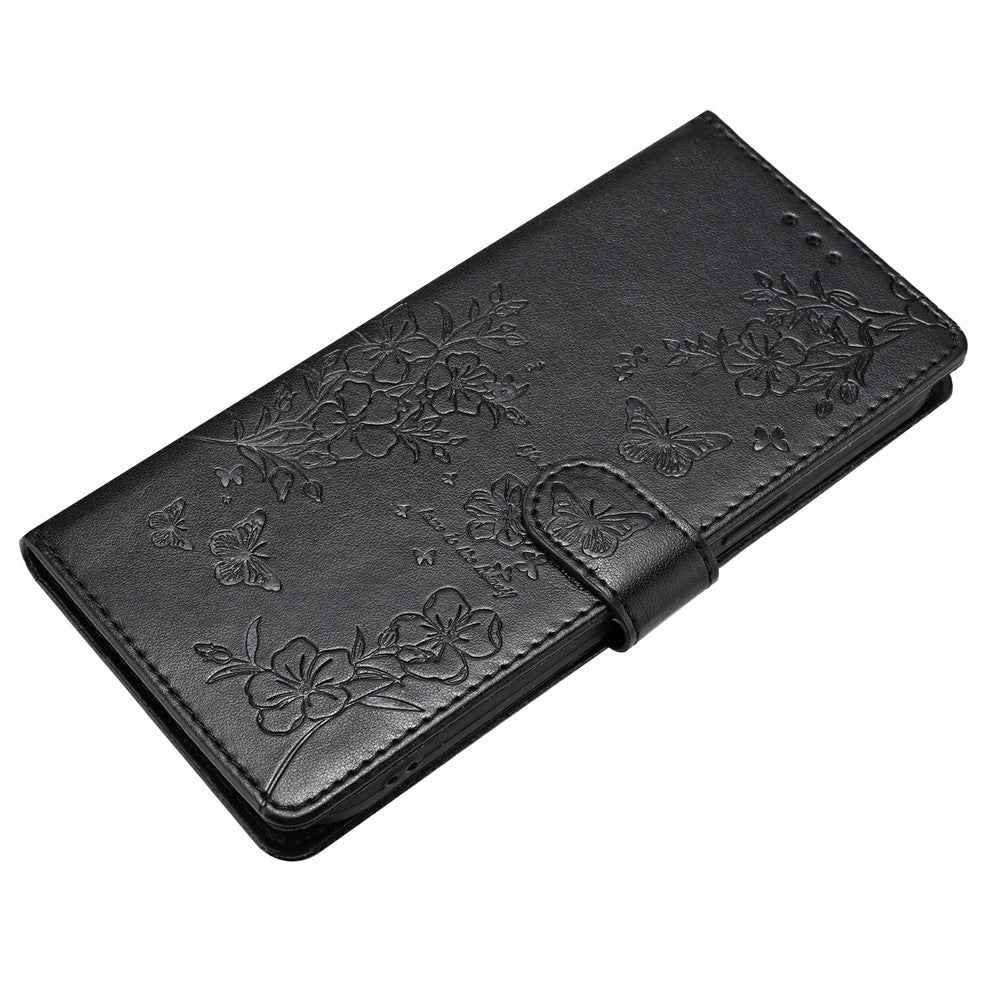 For Xiaomi 17 Pro Wallet Phone Case Butterfly Floral Imprint Leather Flip Cover with Strap - Black