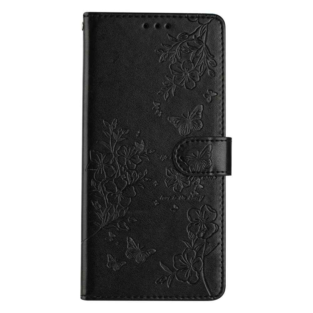 For Xiaomi 17 Pro Wallet Phone Case Butterfly Floral Imprint Leather Flip Cover with Strap - Black