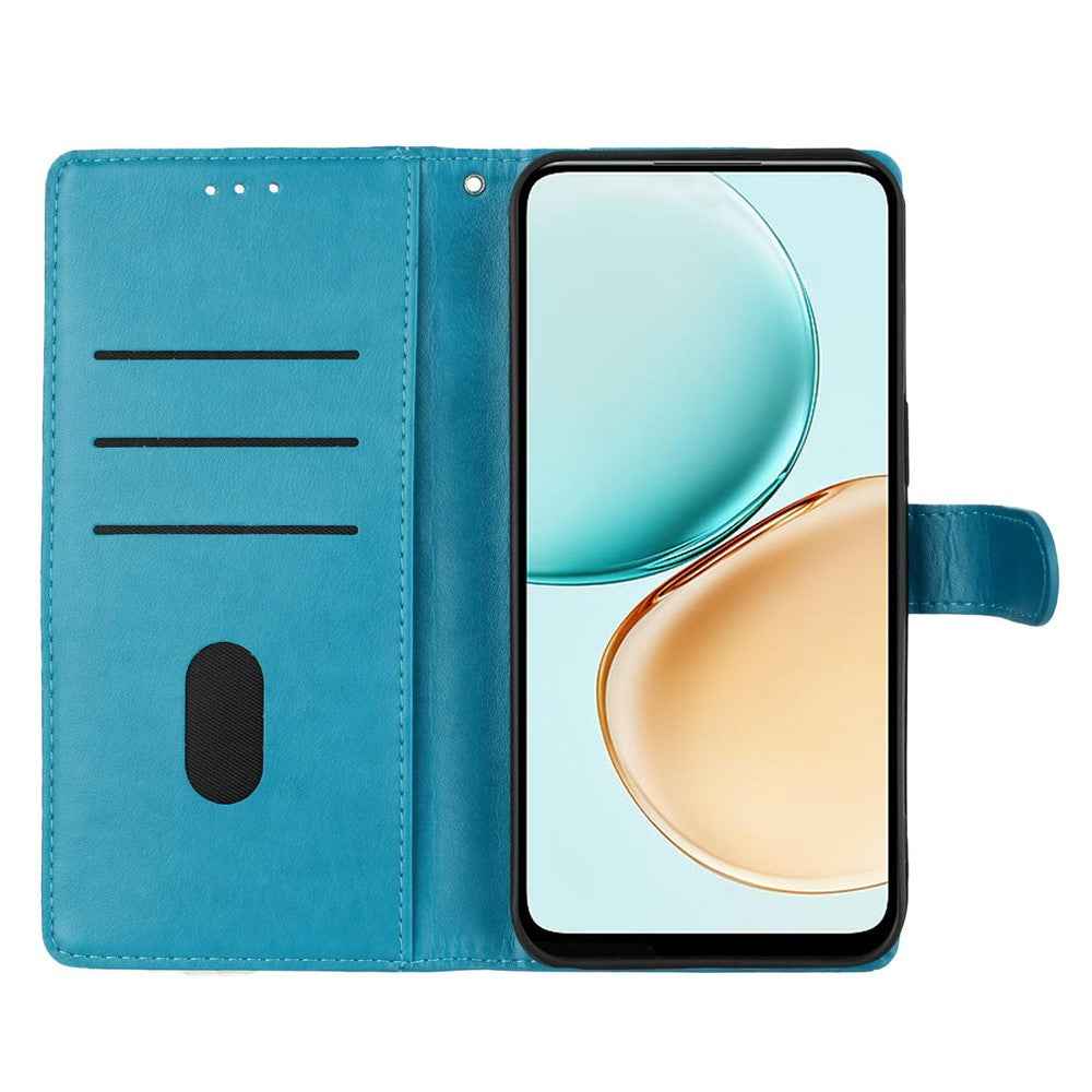 For Xiaomi 17 Pro Wallet Phone Case Butterfly Floral Imprint Leather Flip Cover with Strap - Blue