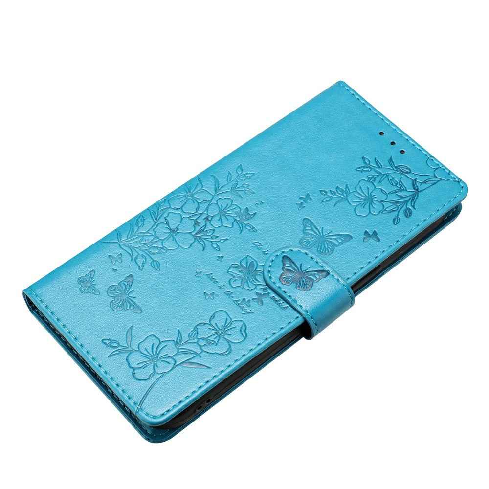 For Xiaomi 17 Pro Wallet Phone Case Butterfly Floral Imprint Leather Flip Cover with Strap - Blue