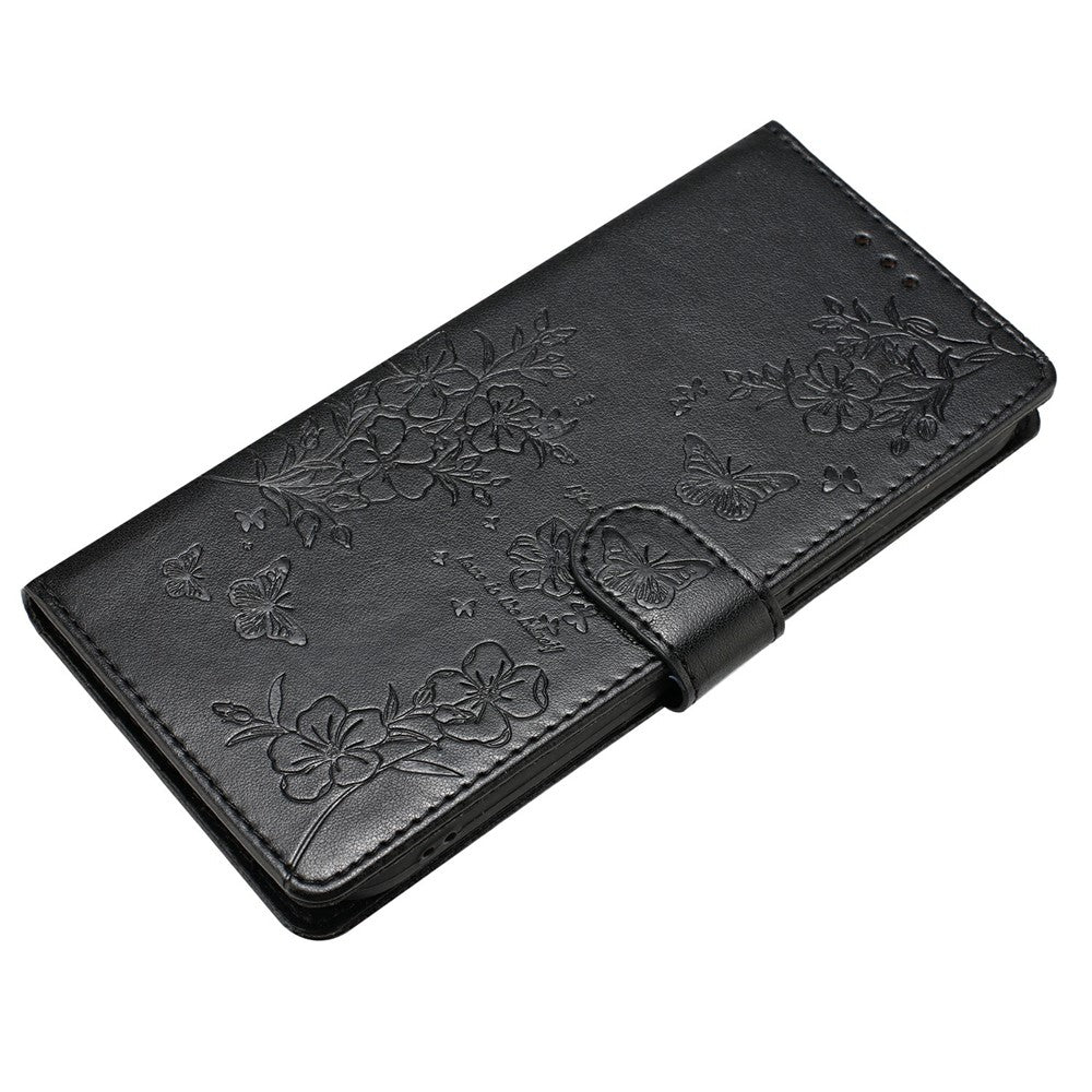 For Xiaomi 17 Pro Max Wallet Phone Case Butterfly Floral Imprint Leather Flip Cover with Strap - Black
