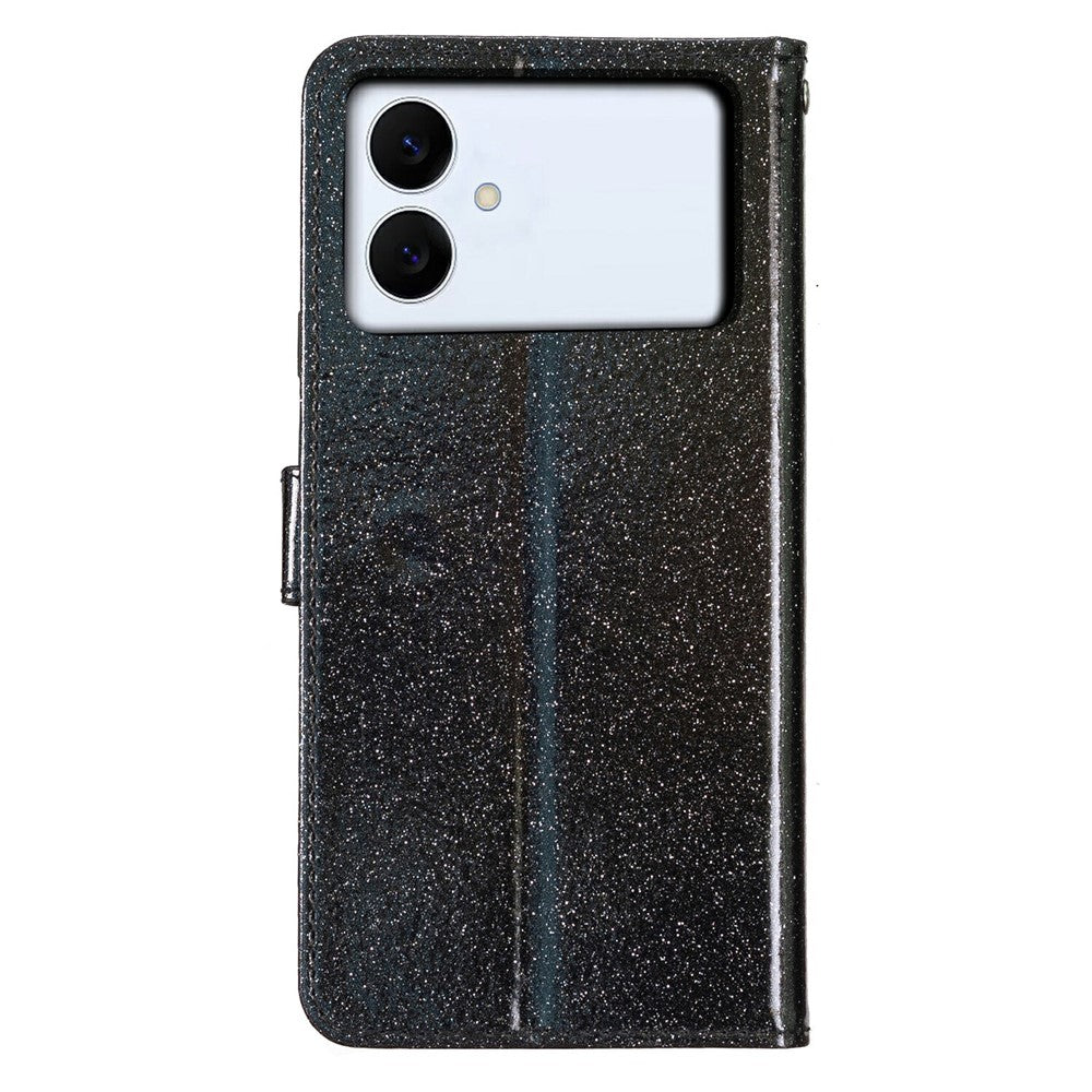 For-Samsung-Galaxy-S26-Edge-Wallet-Case-Glitter-Anti-Scratch-Leather-Stand-Phone-Cover-with-Strap-Black