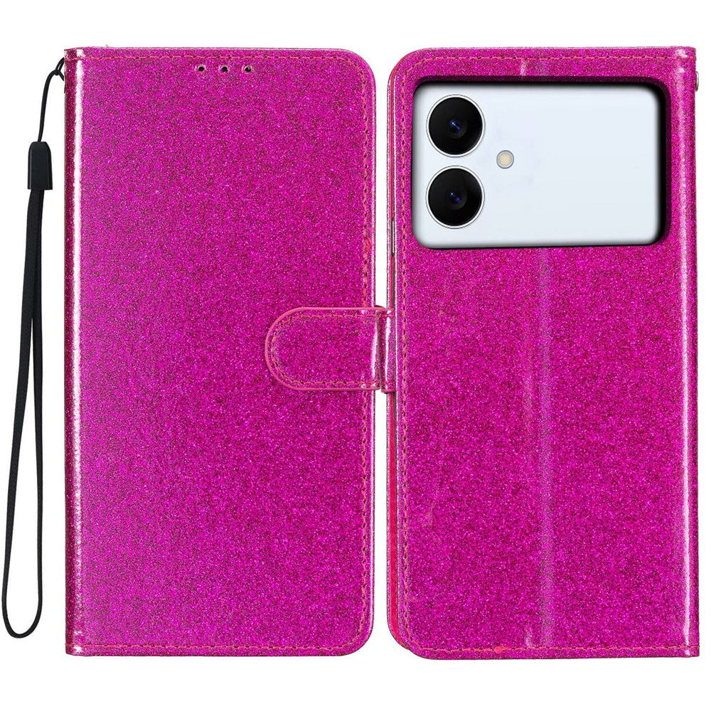 For-Samsung-Galaxy-S26-Edge-Wallet-Case-Glitter-Anti-Scratch-Leather-Stand-Phone-Cover-with-Strap-Rose