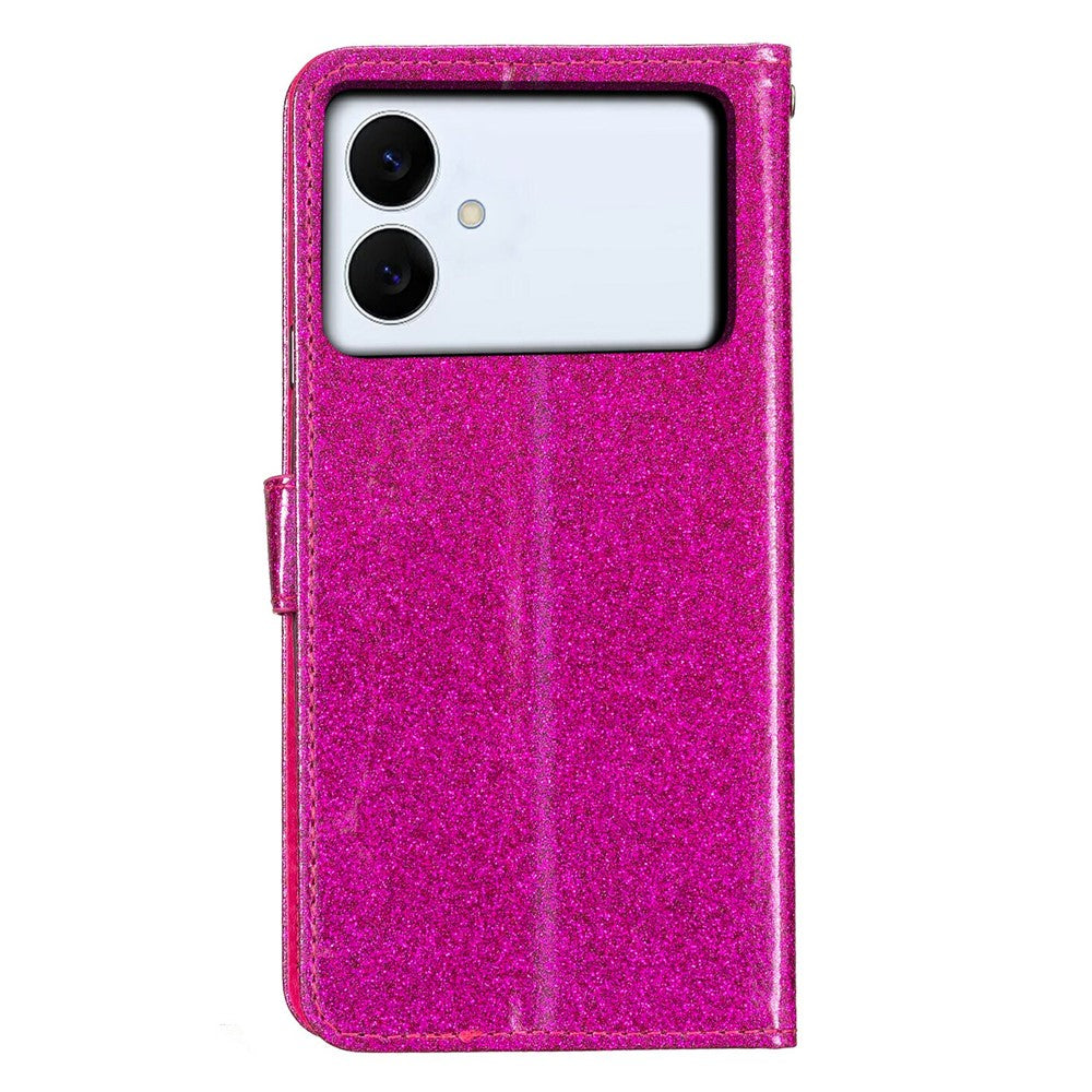 For-Samsung-Galaxy-S26-Edge-Wallet-Case-Glitter-Anti-Scratch-Leather-Stand-Phone-Cover-with-Strap-Rose