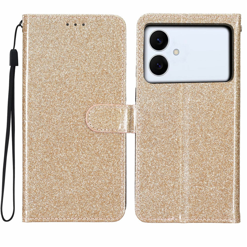 For-Samsung-Galaxy-S26-Edge-Wallet-Case-Glitter-Anti-Scratch-Leather-Stand-Phone-Cover-with-Strap-Gold