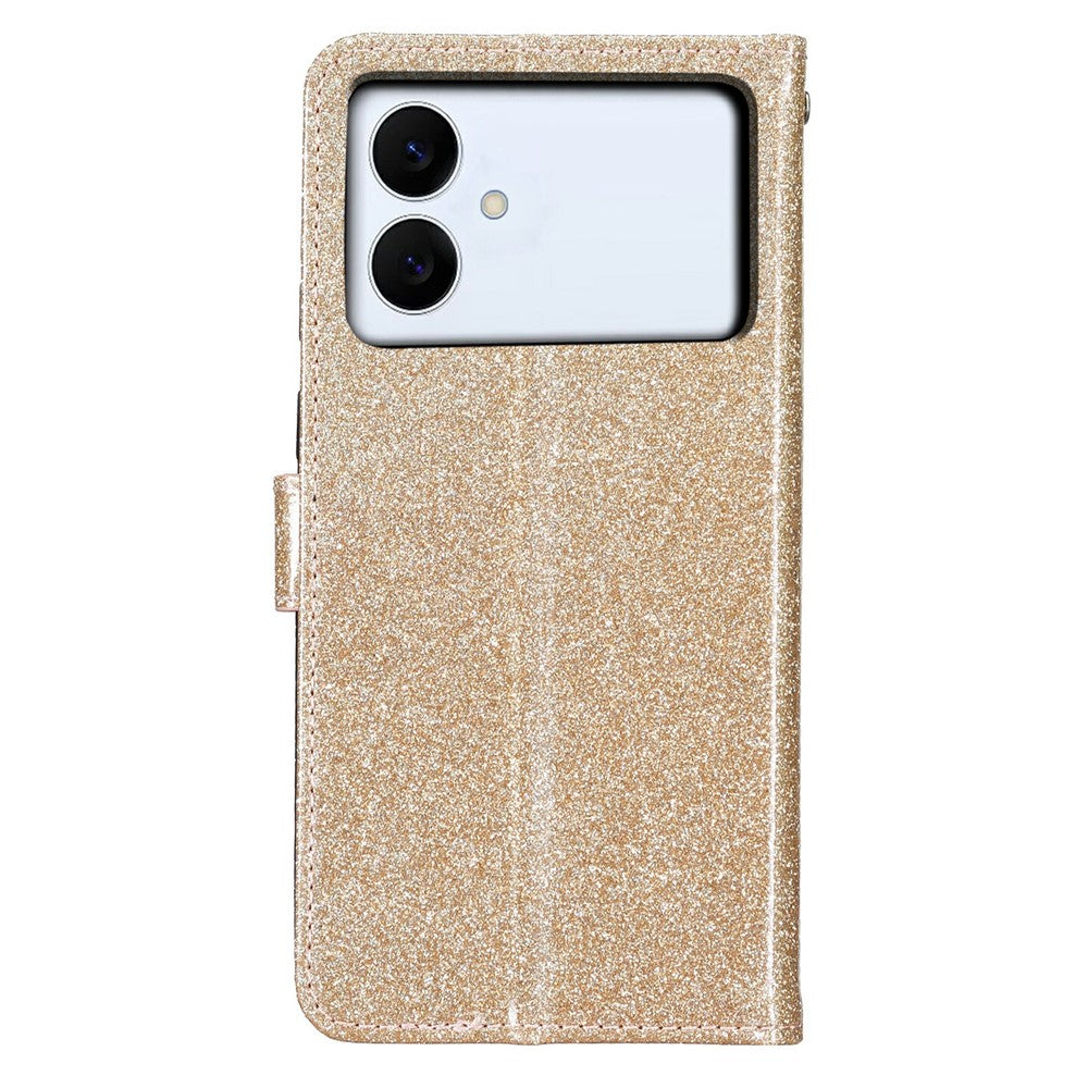 For-Samsung-Galaxy-S26-Edge-Wallet-Case-Glitter-Anti-Scratch-Leather-Stand-Phone-Cover-with-Strap-Gold