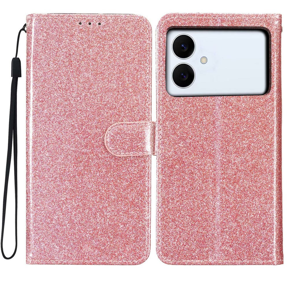For-Samsung-Galaxy-S26-Edge-Wallet-Case-Glitter-Anti-Scratch-Leather-Stand-Phone-Cover-with-Strap-Rose-Gold