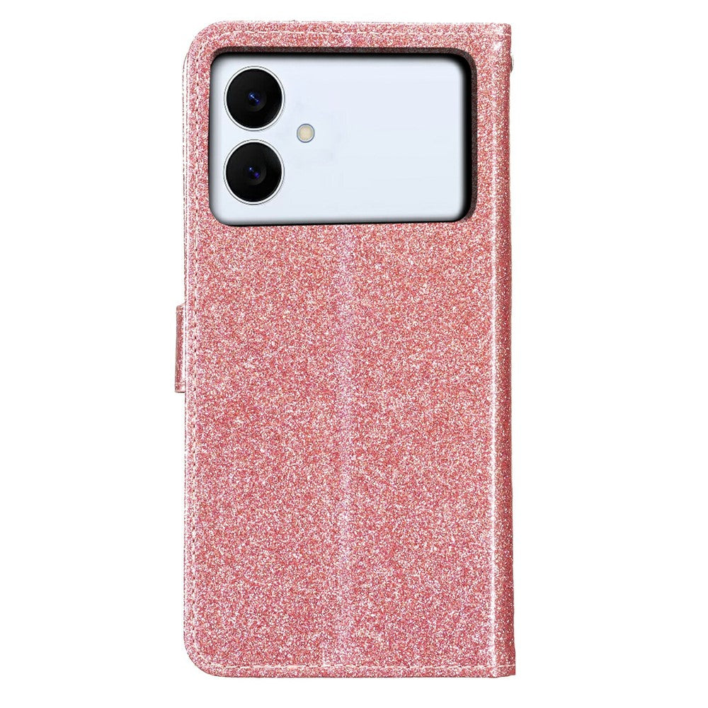 For-Samsung-Galaxy-S26-Edge-Wallet-Case-Glitter-Anti-Scratch-Leather-Stand-Phone-Cover-with-Strap-Rose-Gold