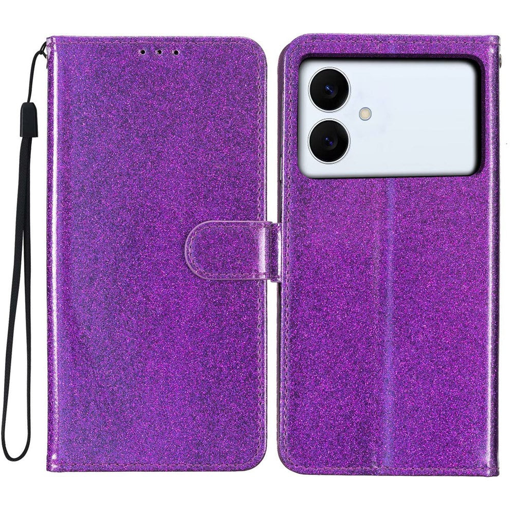 For-Samsung-Galaxy-S26-Edge-Wallet-Case-Glitter-Anti-Scratch-Leather-Stand-Phone-Cover-with-Strap-Purple