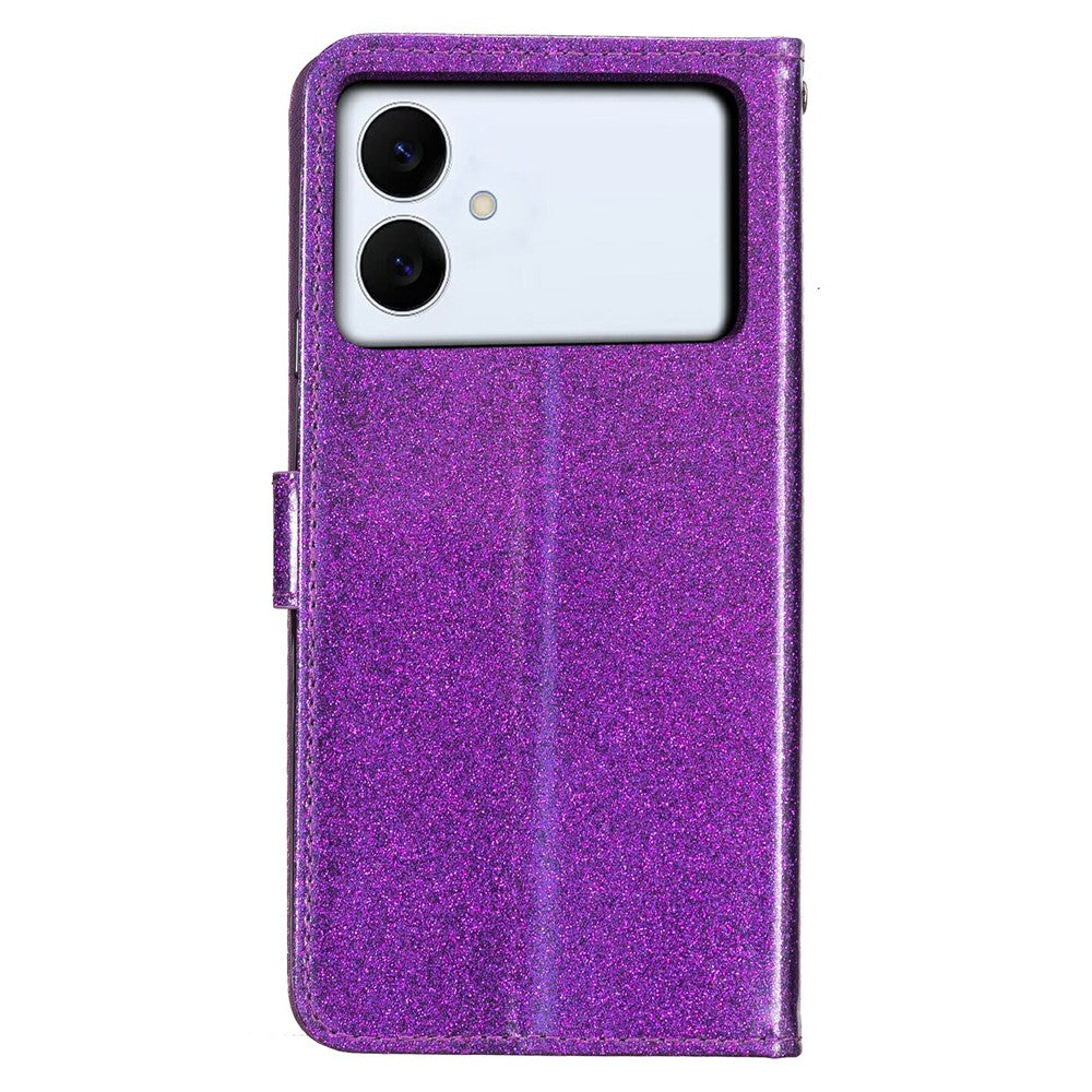 For-Samsung-Galaxy-S26-Edge-Wallet-Case-Glitter-Anti-Scratch-Leather-Stand-Phone-Cover-with-Strap-Purple
