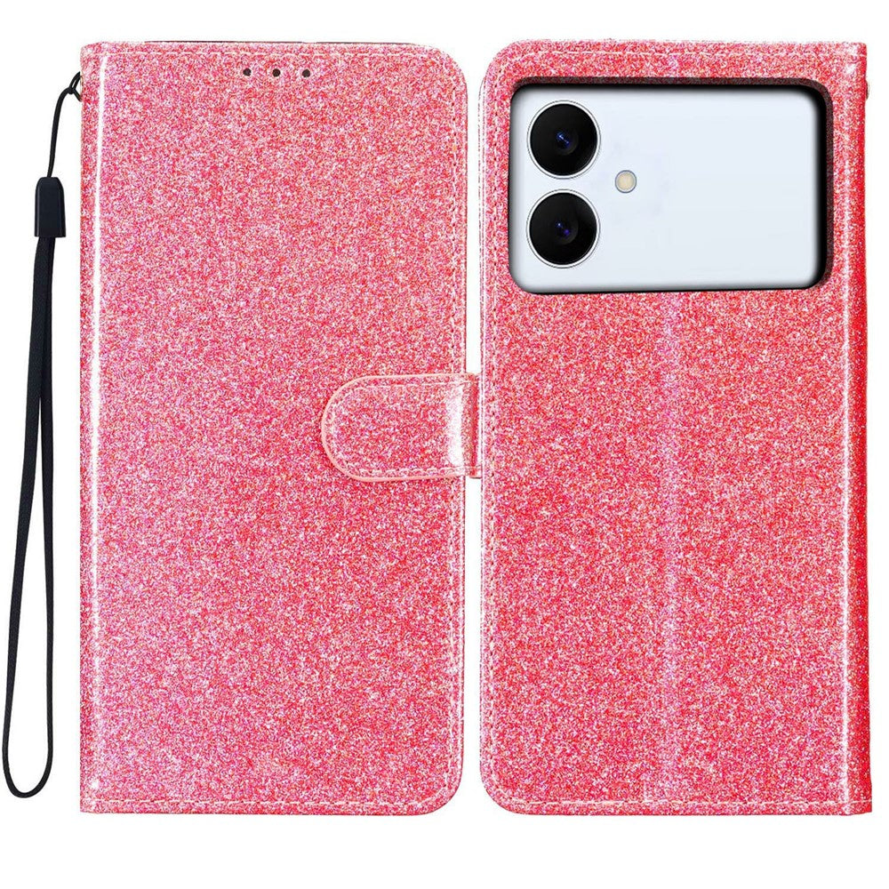 For-Samsung-Galaxy-S26-Edge-Wallet-Case-Glitter-Anti-Scratch-Leather-Stand-Phone-Cover-with-Strap-Pink