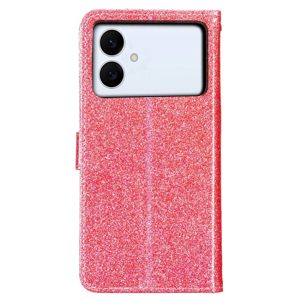 For-Samsung-Galaxy-S26-Edge-Wallet-Case-Glitter-Anti-Scratch-Leather-Stand-Phone-Cover-with-Strap-Pink