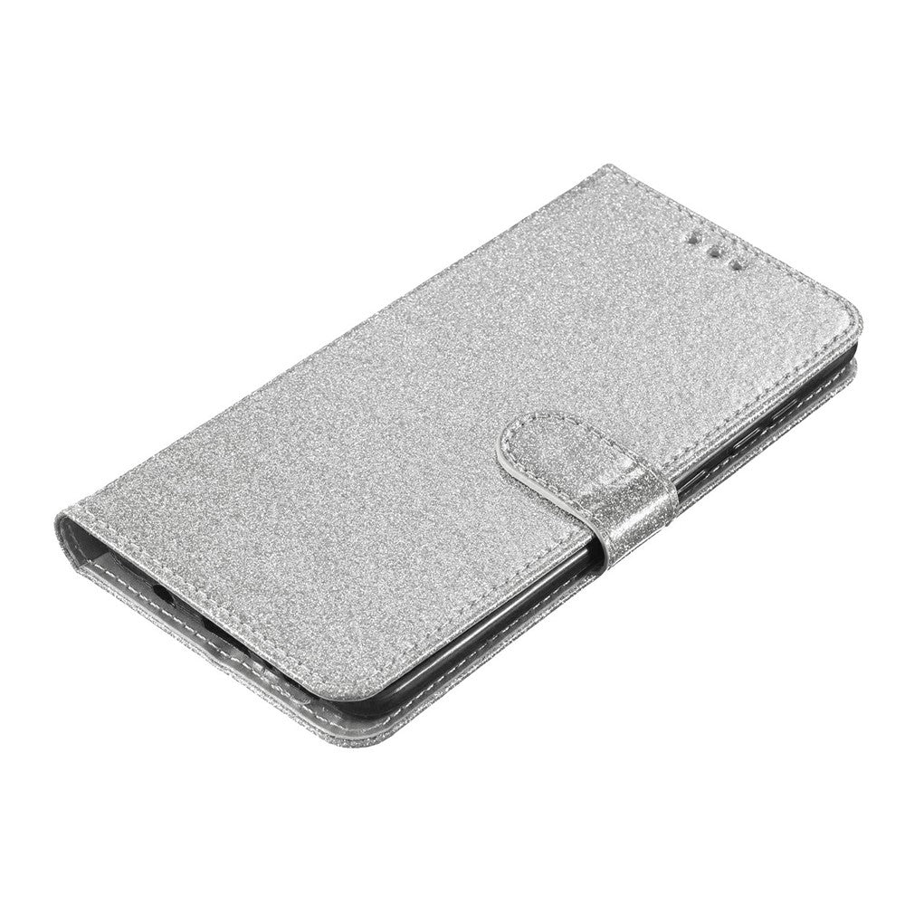 For-Samsung-Galaxy-S26-Edge-Wallet-Case-Glitter-Anti-Scratch-Leather-Stand-Phone-Cover-with-Strap-Silver