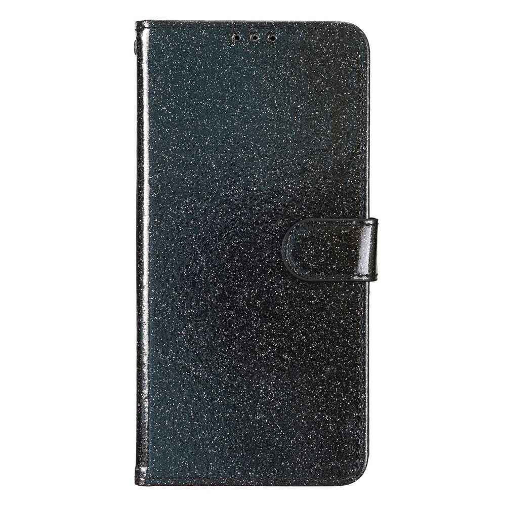 For Xiaomi 17 Pro Wallet Case Glitter Anti-Scratch Leather Stand Phone Cover with Strap - Black