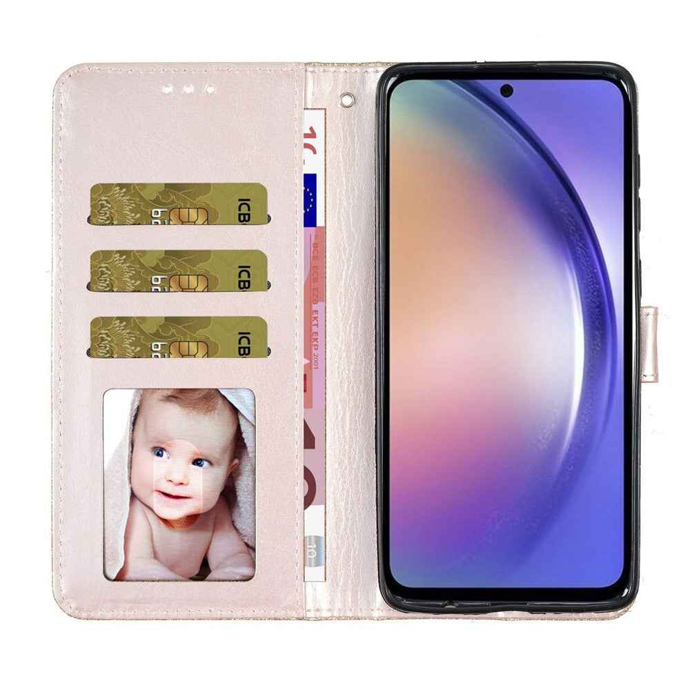 For Xiaomi 17 Pro Wallet Case Glitter Anti-Scratch Leather Stand Phone Cover with Strap - Gold