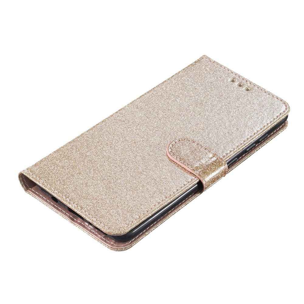 For Xiaomi 17 Pro Wallet Case Glitter Anti-Scratch Leather Stand Phone Cover with Strap - Gold