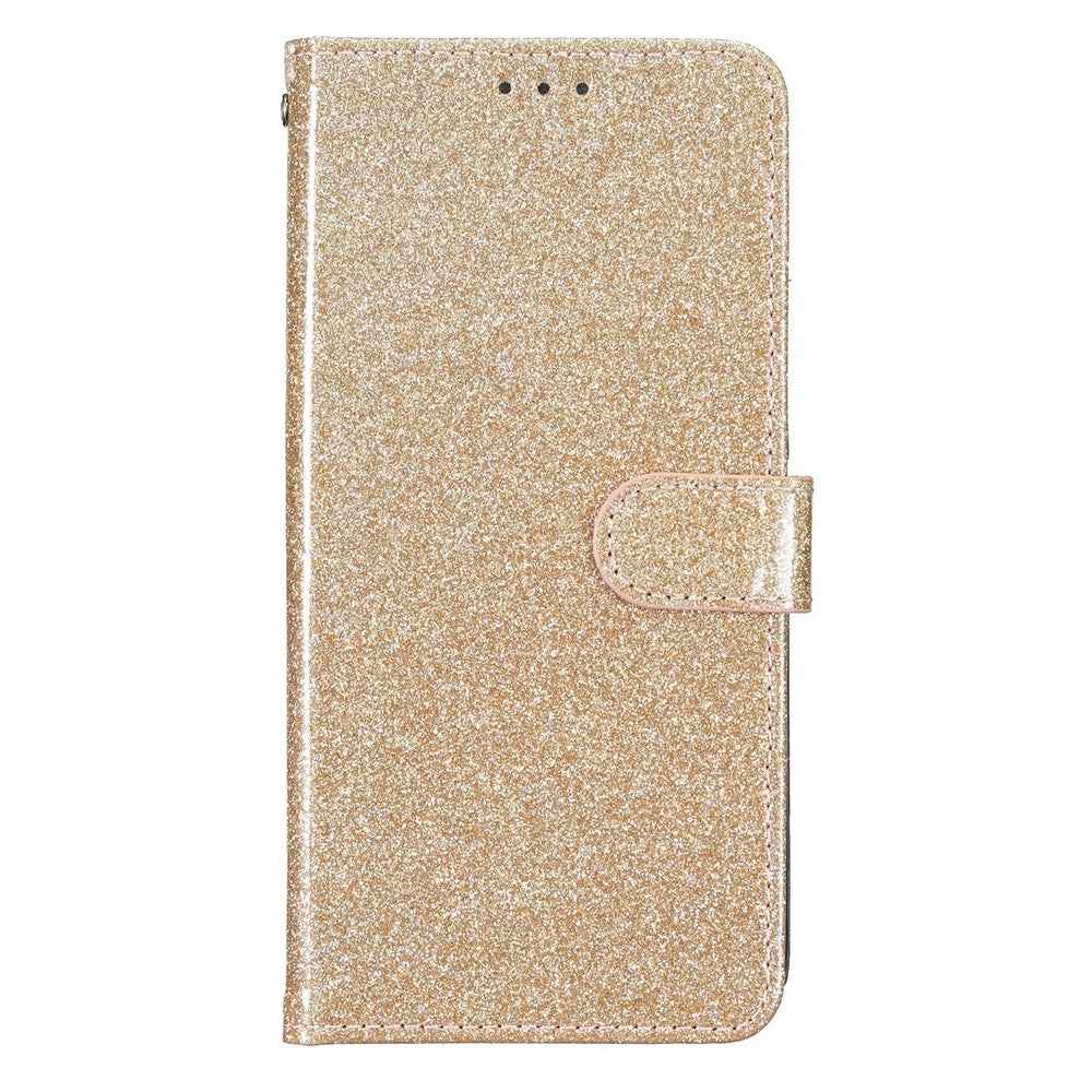 For Xiaomi 17 Pro Wallet Case Glitter Anti-Scratch Leather Stand Phone Cover with Strap - Gold