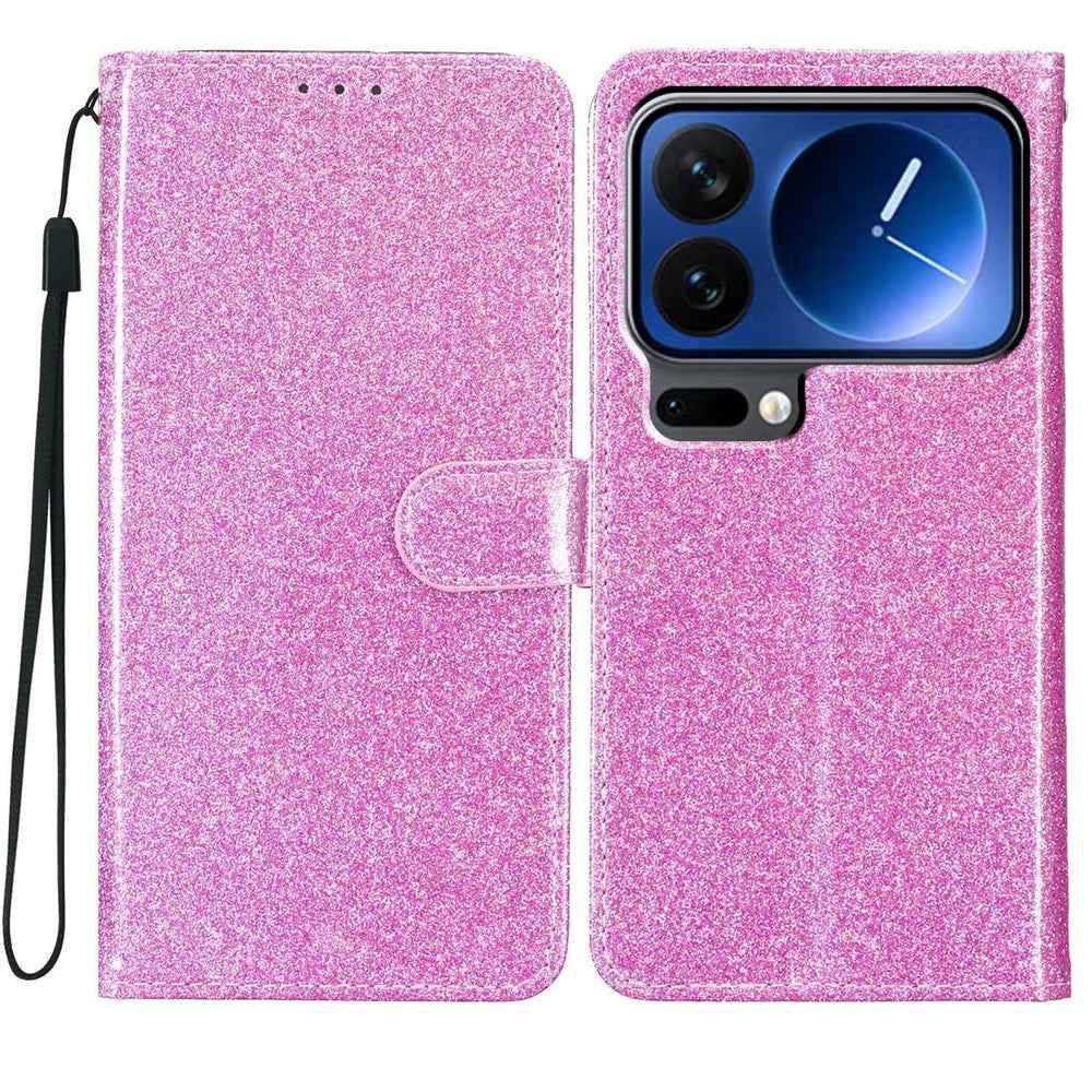 For Xiaomi 17 Pro Wallet Case Glitter Anti-Scratch Leather Stand Phone Cover with Strap - Light Purple