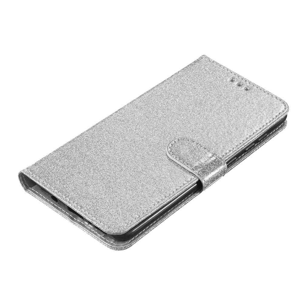 For Xiaomi 17 Pro Wallet Case Glitter Anti-Scratch Leather Stand Phone Cover with Strap - Silver