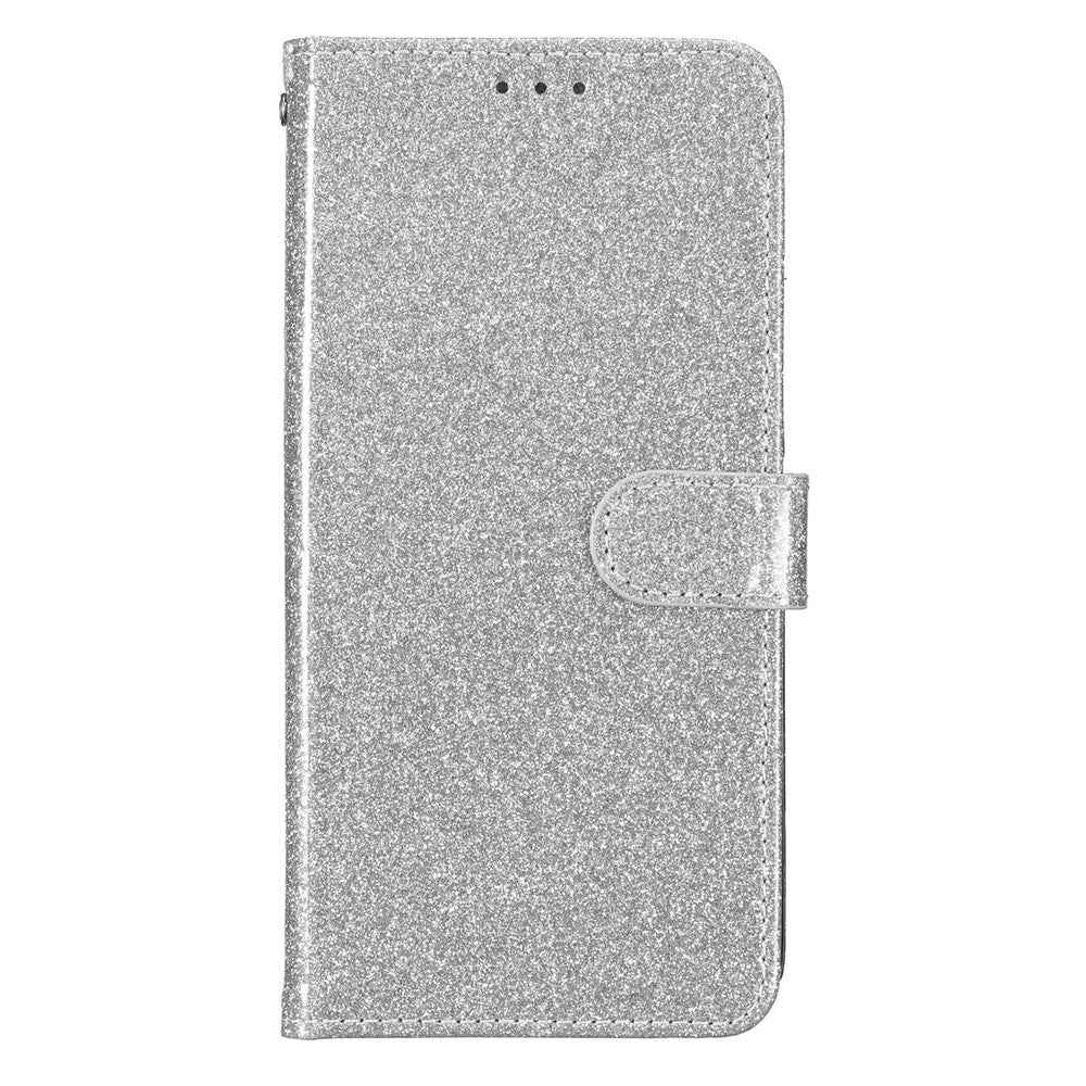 For Xiaomi 17 Pro Wallet Case Glitter Anti-Scratch Leather Stand Phone Cover with Strap - Silver
