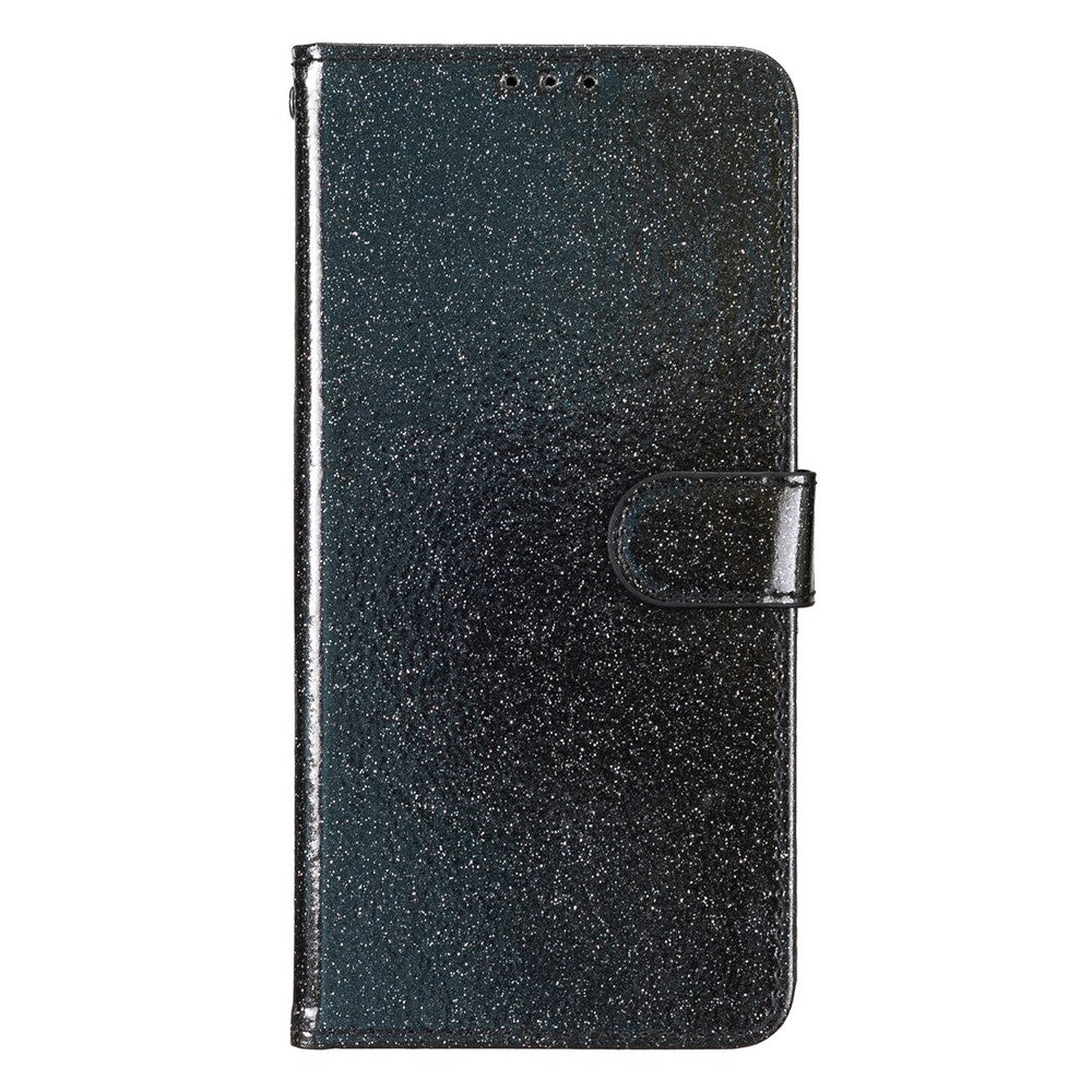 For Xiaomi 17 Pro Max Wallet Case Glitter Anti-Scratch Leather Stand Phone Cover with Strap - Black