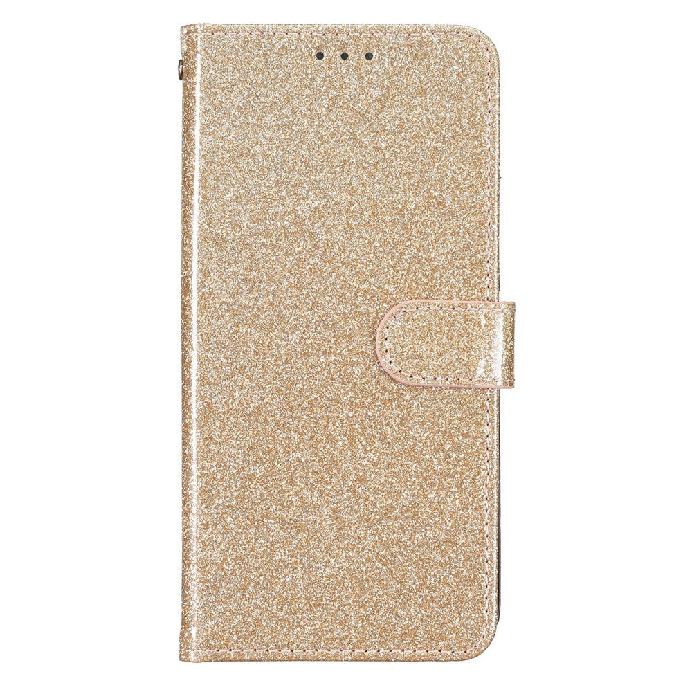 For Xiaomi 17 Pro Max Wallet Case Glitter Anti-Scratch Leather Stand Phone Cover with Strap - Gold
