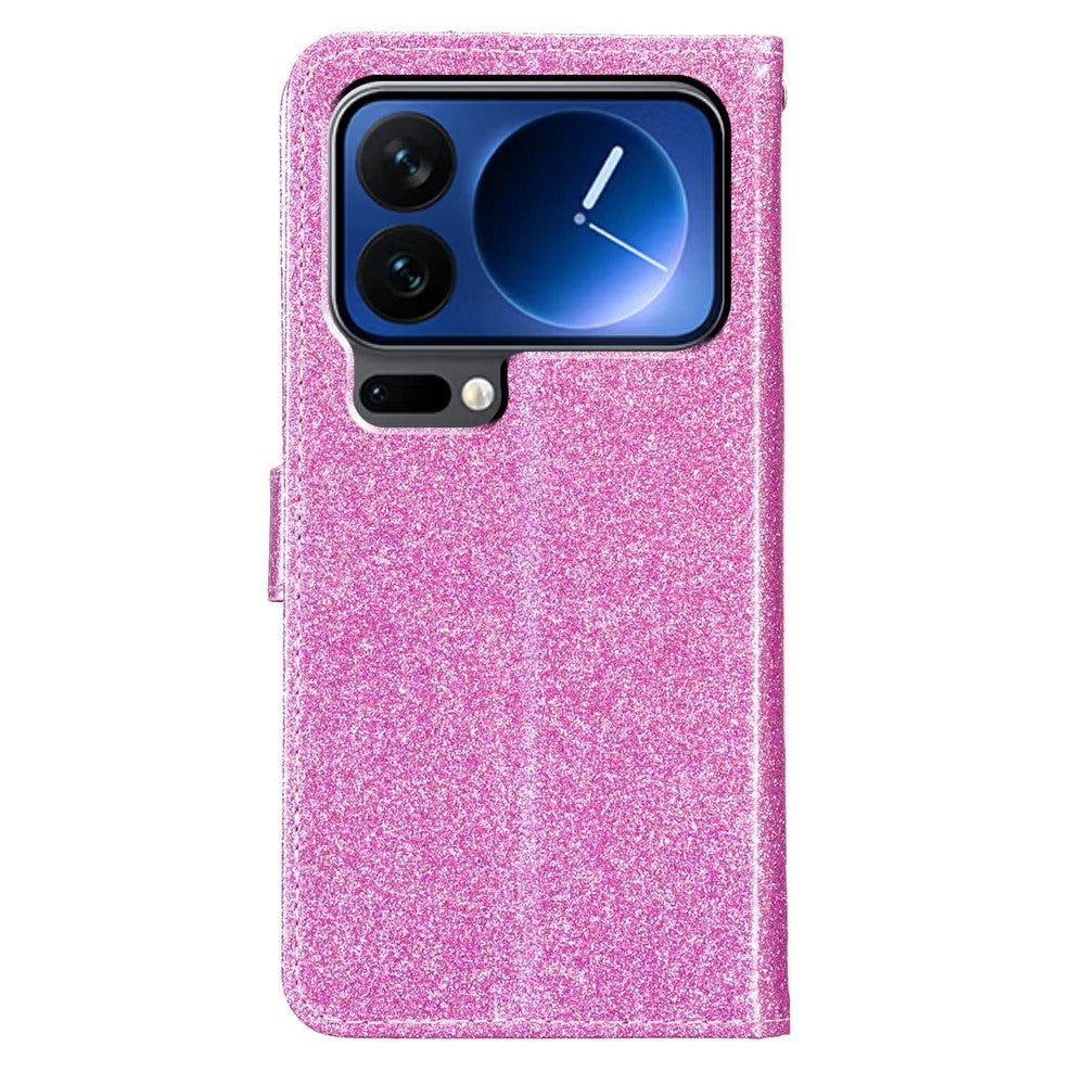 For Xiaomi 17 Pro Max Wallet Case Glitter Anti-Scratch Leather Stand Phone Cover with Strap - Light Purple