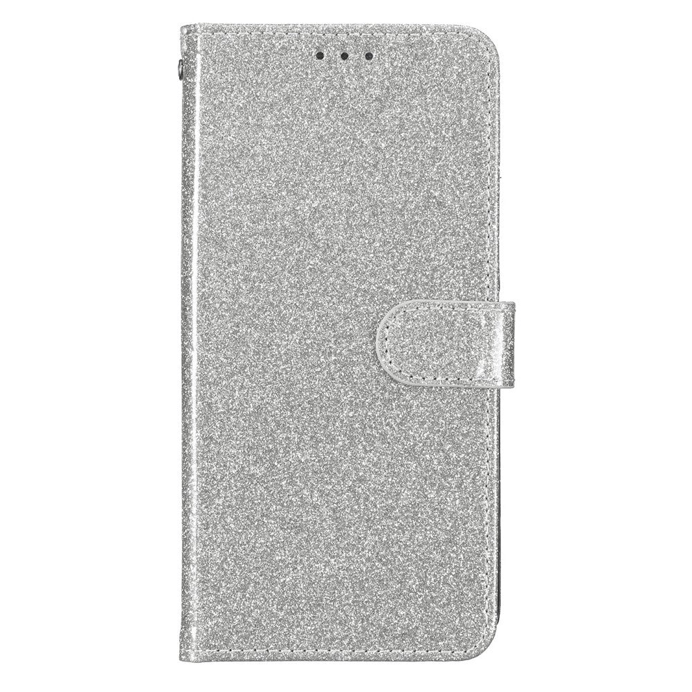 For Xiaomi 17 Pro Max Wallet Case Glitter Anti-Scratch Leather Stand Phone Cover with Strap - Silver