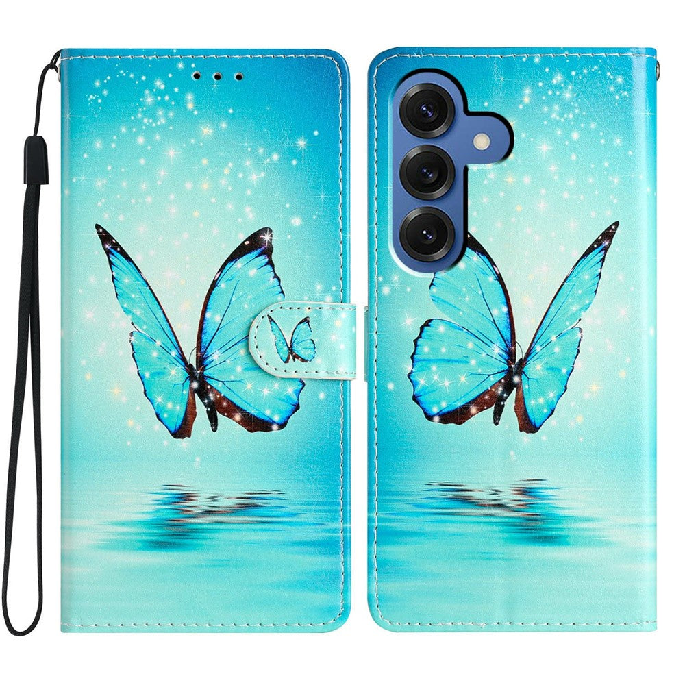 For-Samsung-Galaxy-S26-/-S26-Pro-Wallet-Case-PU-Leather-Pattern-Printing-Stand-Phone-Cover-with-Strap-Blue-Butterfly