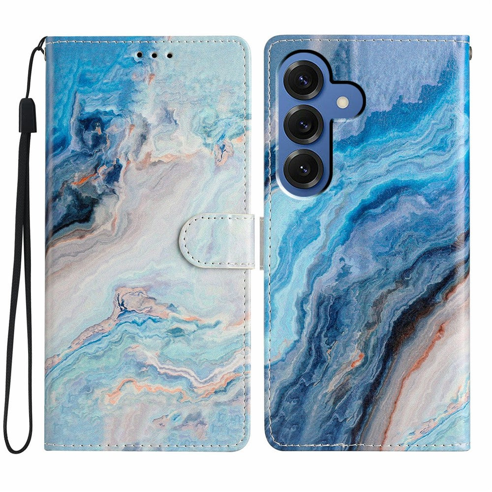 For-Samsung-Galaxy-S26-/-S26-Pro-Wallet-Case-PU-Leather-Pattern-Printing-Stand-Phone-Cover-with-Strap-Blue-Marble