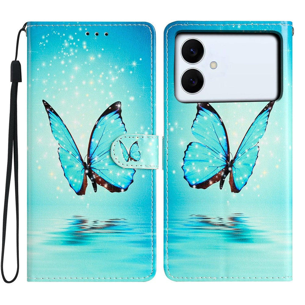 For-Samsung-Galaxy-S26-Edge-Wallet-Case-PU-Leather-Pattern-Printing-Stand-Phone-Cover-with-Strap-Blue-Butterfly