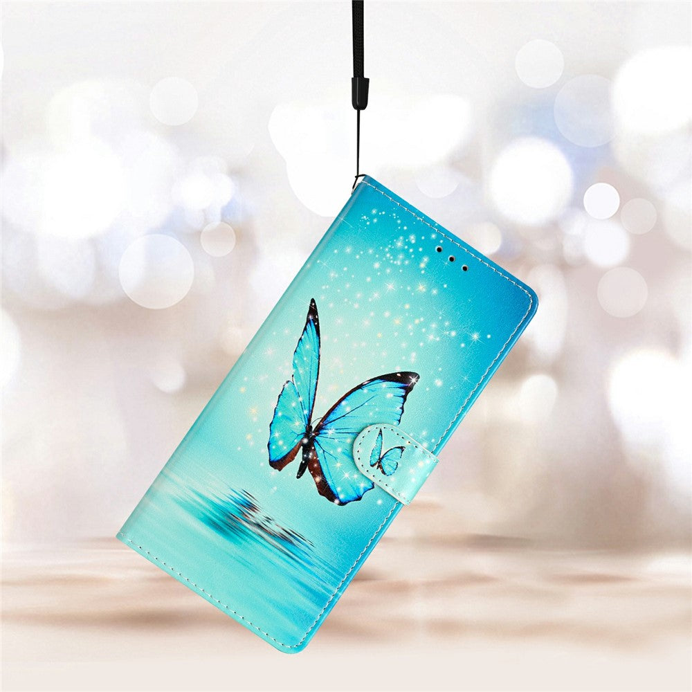For-Samsung-Galaxy-S26-Edge-Wallet-Case-PU-Leather-Pattern-Printing-Stand-Phone-Cover-with-Strap-Blue-Butterfly