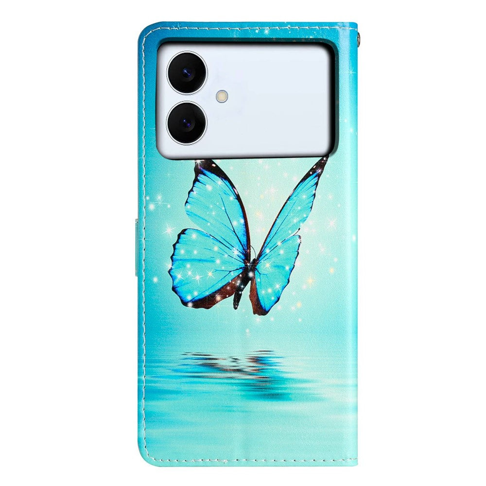 For-Samsung-Galaxy-S26-Edge-Wallet-Case-PU-Leather-Pattern-Printing-Stand-Phone-Cover-with-Strap-Blue-Butterfly