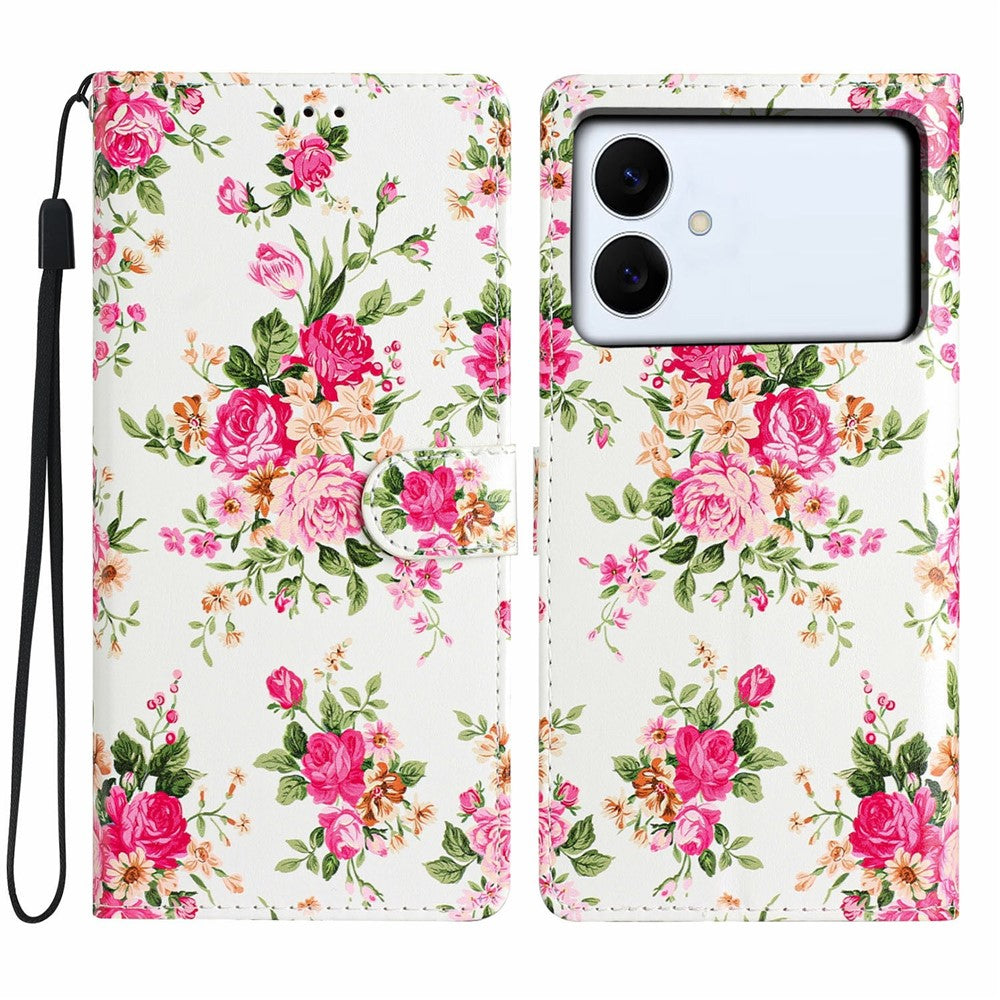 For-Samsung-Galaxy-S26-Edge-Wallet-Case-PU-Leather-Pattern-Printing-Stand-Phone-Cover-with-Strap-Red-Flowers