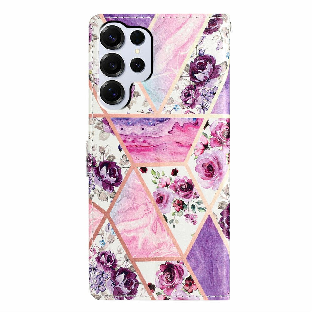 For-Samsung-Galaxy-S26-Ultra-Wallet-Case-PU-Leather-Pattern-Printing-Stand-Phone-Cover-with-Strap-Purple-Flowers
