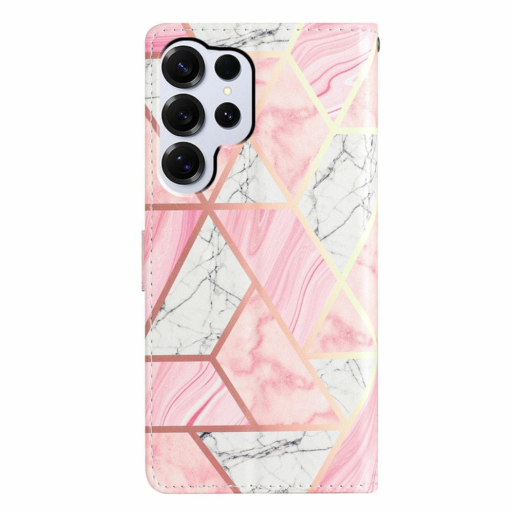 For-Samsung-Galaxy-S26-Ultra-Wallet-Case-PU-Leather-Pattern-Printing-Stand-Phone-Cover-with-Strap-Pink-Marble