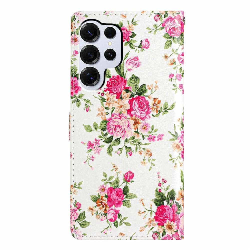 For-Samsung-Galaxy-S26-Ultra-Wallet-Case-PU-Leather-Pattern-Printing-Stand-Phone-Cover-with-Strap-Red-Flowers