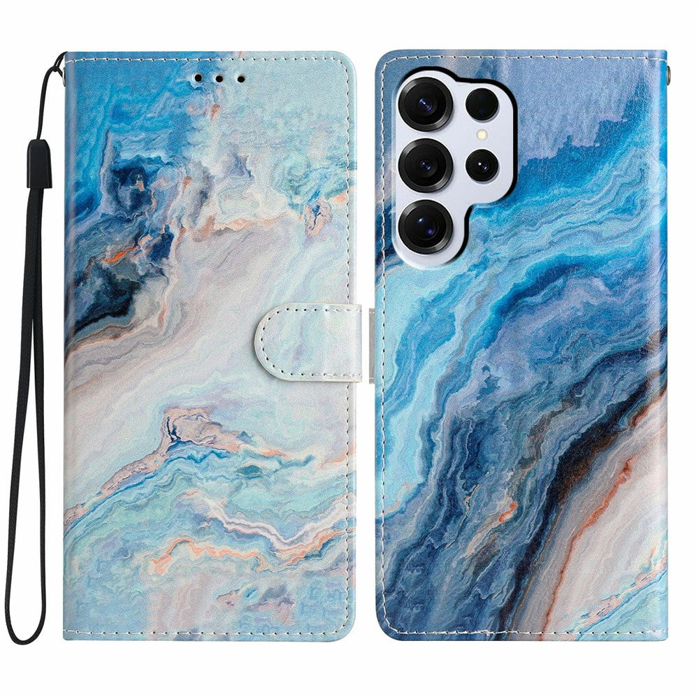 For-Samsung-Galaxy-S26-Ultra-Wallet-Case-PU-Leather-Pattern-Printing-Stand-Phone-Cover-with-Strap-Blue-Marble