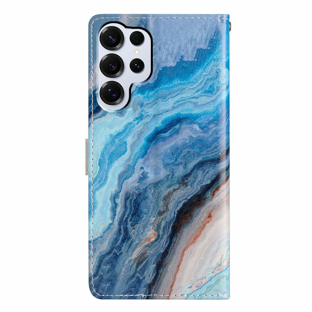 For-Samsung-Galaxy-S26-Ultra-Wallet-Case-PU-Leather-Pattern-Printing-Stand-Phone-Cover-with-Strap-Blue-Marble