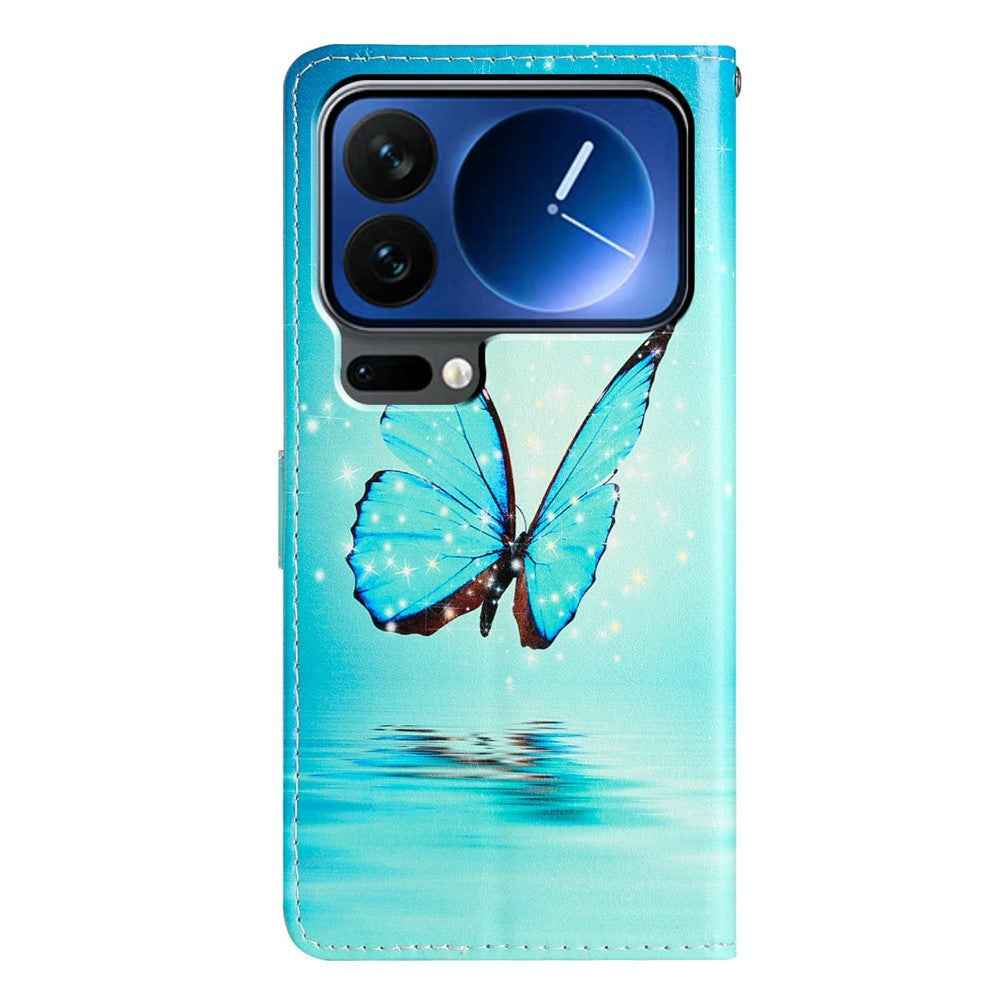 For Xiaomi 17 Pro Wallet Case PU Leather Pattern Printing Stand Phone Cover with Strap - Blue Butterfly