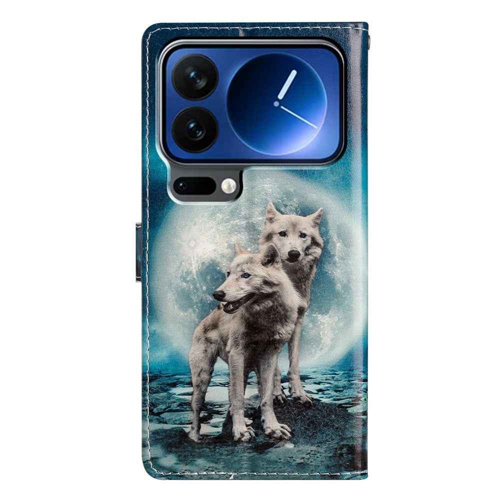 For Xiaomi 17 Pro Wallet Case PU Leather Pattern Printing Stand Phone Cover with Strap - Two Wolves