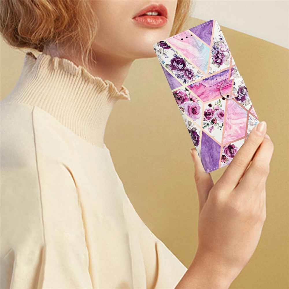 For Xiaomi 17 Pro Wallet Case PU Leather Pattern Printing Stand Phone Cover with Strap - Purple Flowers