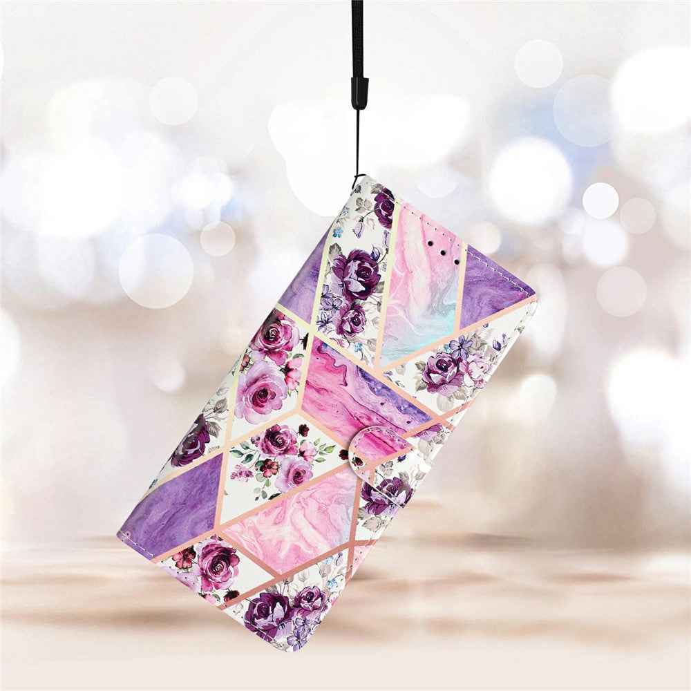 For Xiaomi 17 Pro Wallet Case PU Leather Pattern Printing Stand Phone Cover with Strap - Purple Flowers