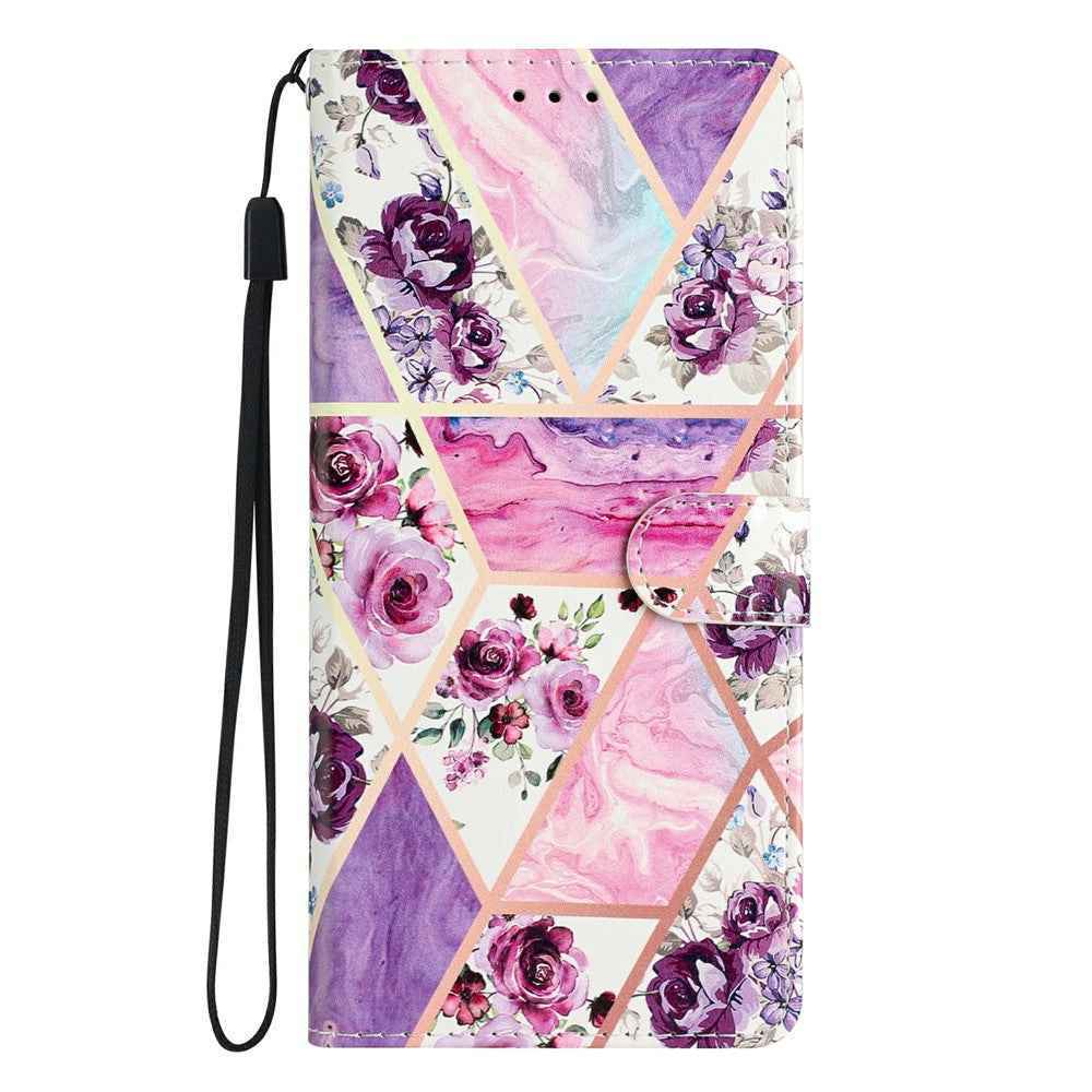 For Xiaomi 17 Pro Wallet Case PU Leather Pattern Printing Stand Phone Cover with Strap - Purple Flowers