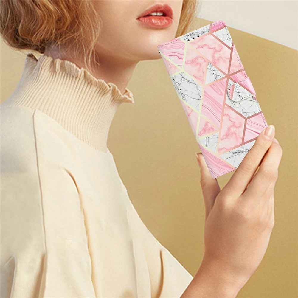 For Xiaomi 17 Pro Wallet Case PU Leather Pattern Printing Stand Phone Cover with Strap - Pink Marble